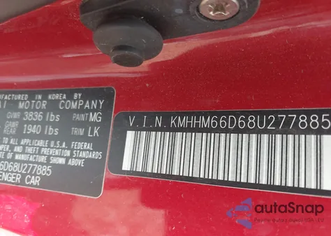 2008 Hyundai Tiburon Gs from USA, damaged, VIN KMHHM66D68U277885